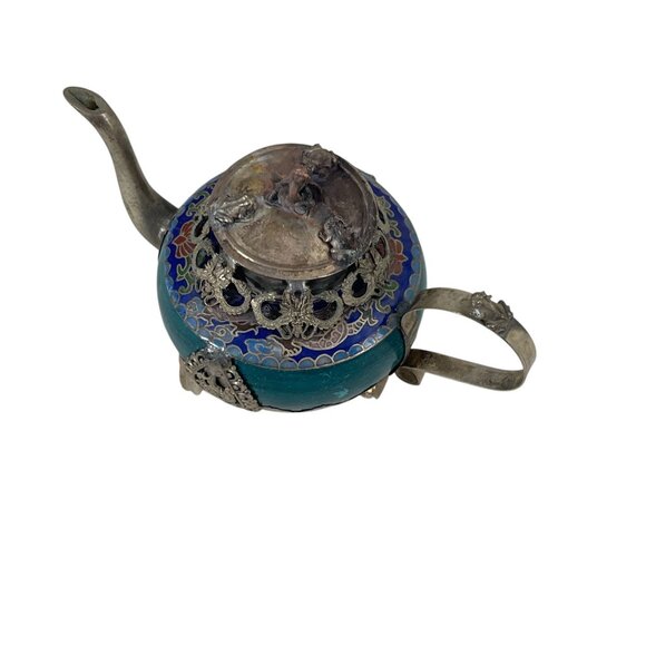 Antique Cloisonné Teapot With Silver-Plated Details & Intricate Design - Picture 8 of 9